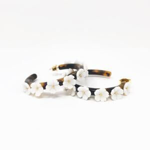 J. Crew Tortoiseshell Hoop Earrings with White Flower Accents